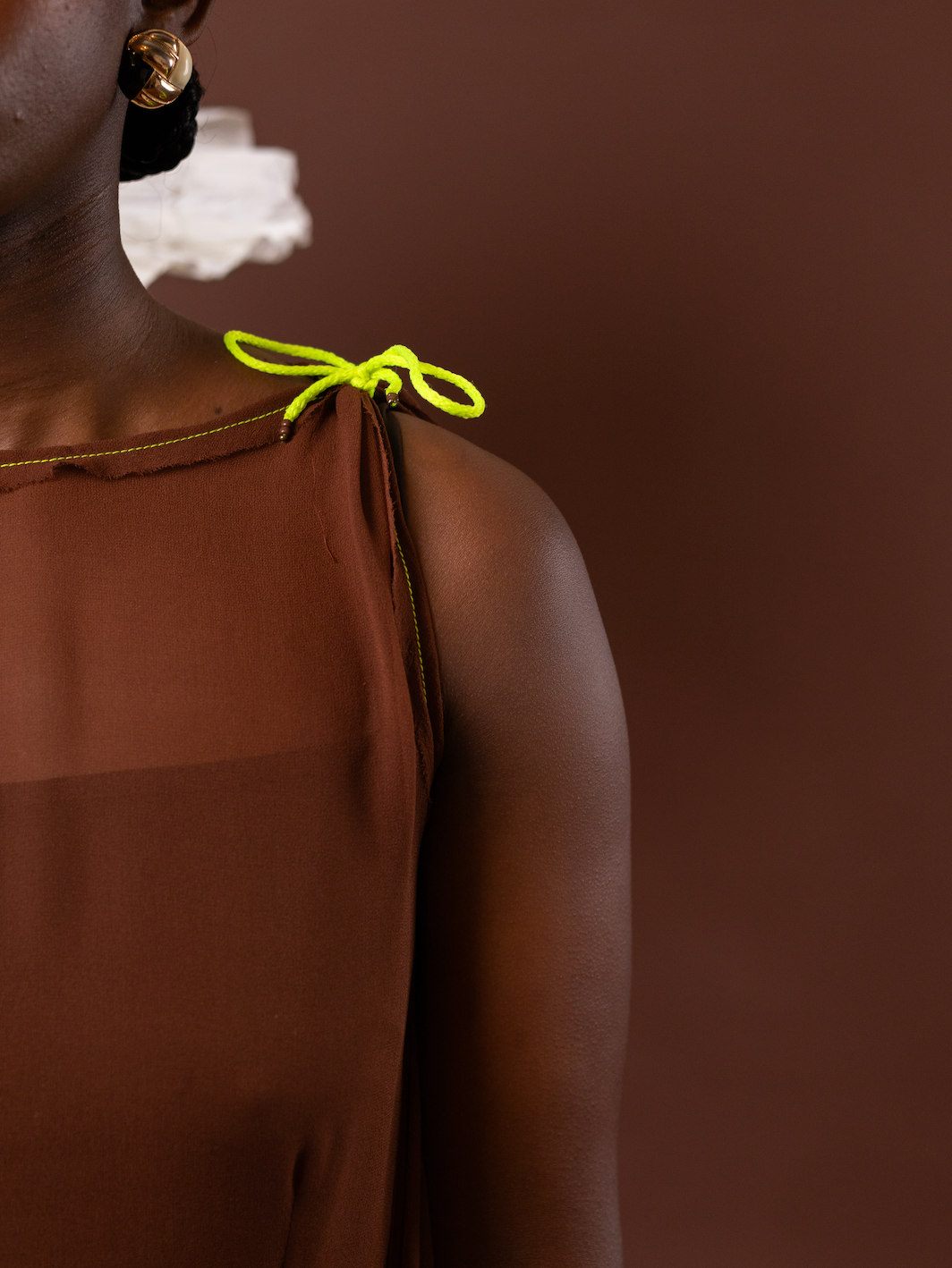 Chocolate Orchid Drape Silk Dress in 100% Silk Georgette