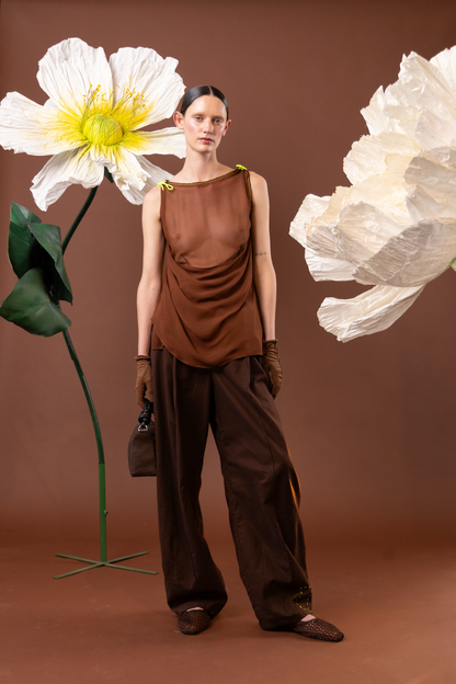 Chocolate Drape Top in 100% Silk Chiffon