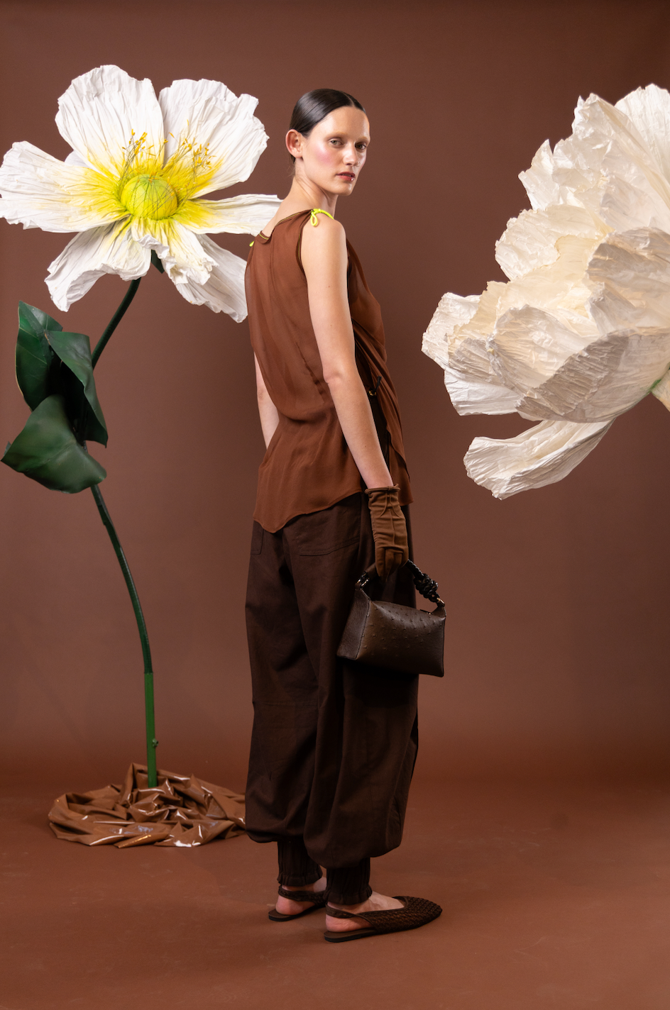 Chocolate Drape Top in 100% Silk Chiffon
