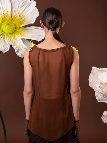 Chocolate Drape Top in 100% Silk Chiffon