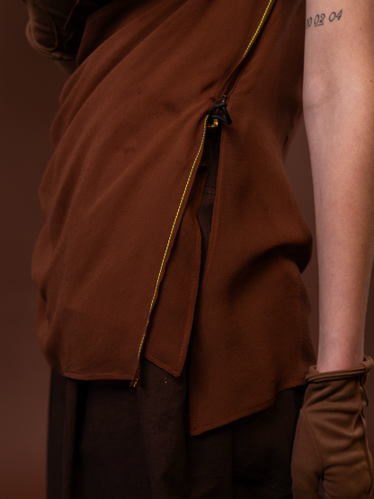 Chocolate Drape Top in 100% Silk Chiffon