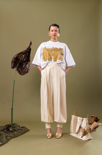 Abstract Gold Leaf T-Shirt  in Cotton Jersey
