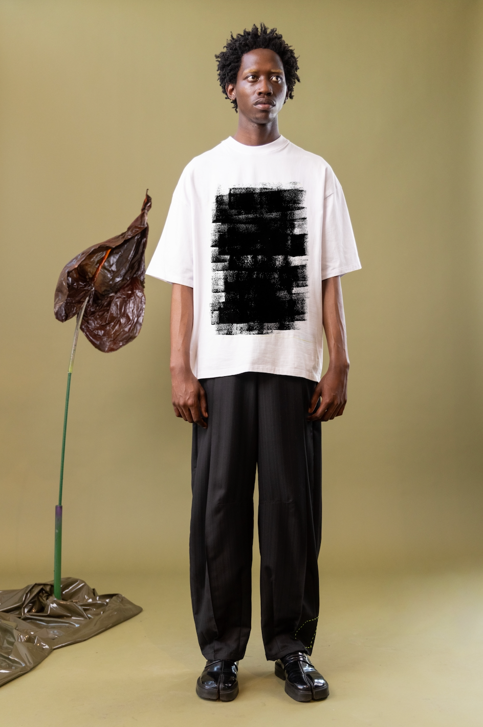 Abstract Ink Leaf T-Shirt  in Cotton Jersey with Print at the Front