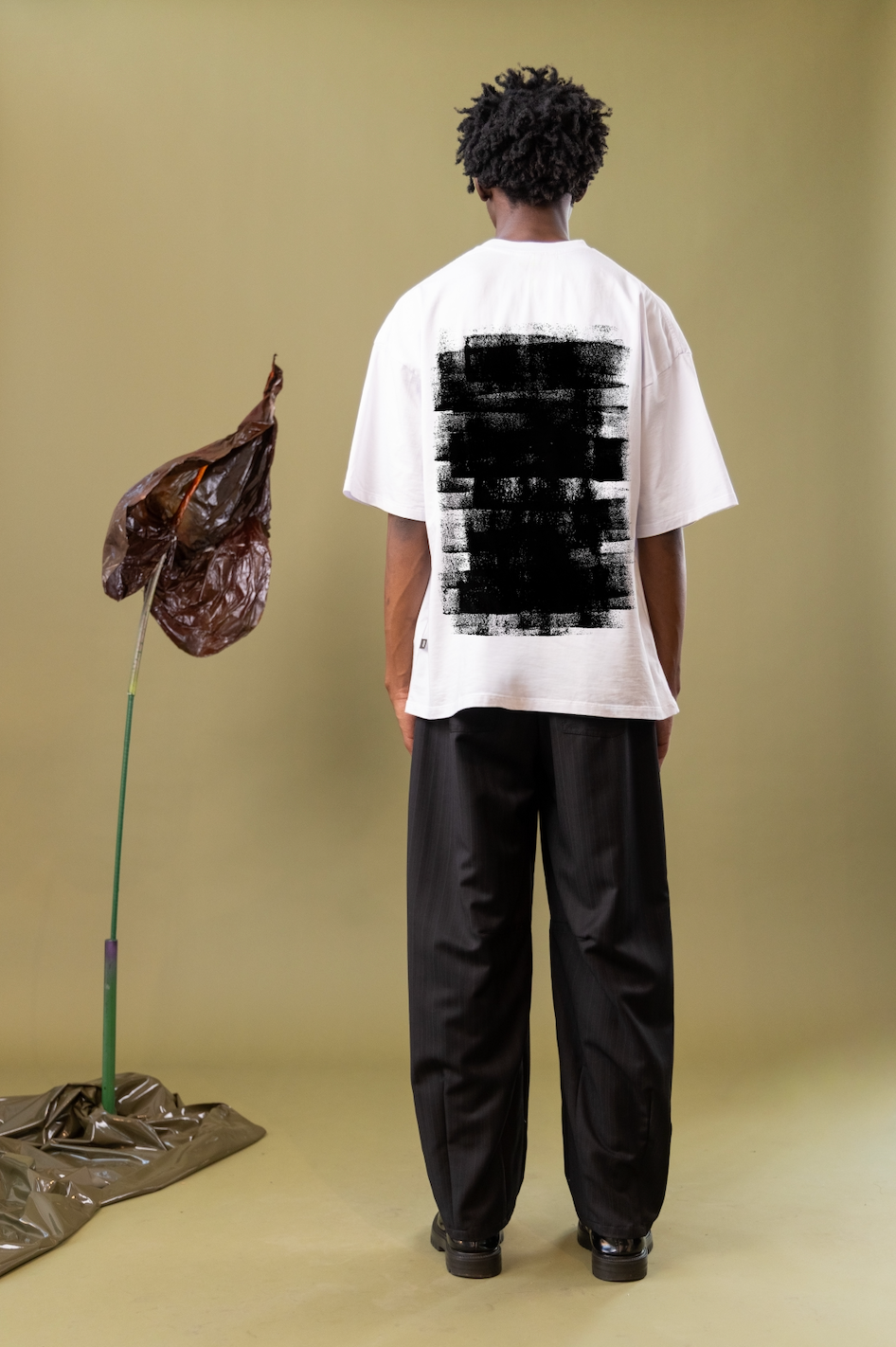 Abstract Ink Leaf T-Shirt  in Cotton Jersey with Print at the Back
