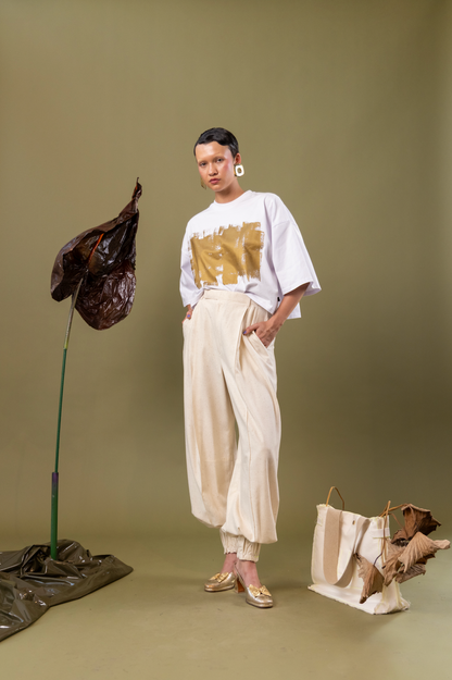 Tuberose Tailored Balloon Pants with Cuff in 100% Silk