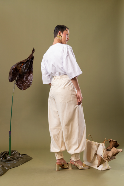 Tuberose Tailored Balloon Pants with Cuff in 100% Silk