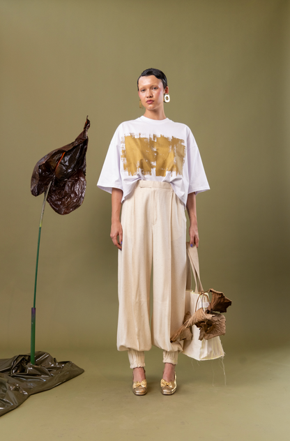 Tuberose Tailored Balloon Pants with Cuff in 100% Silk