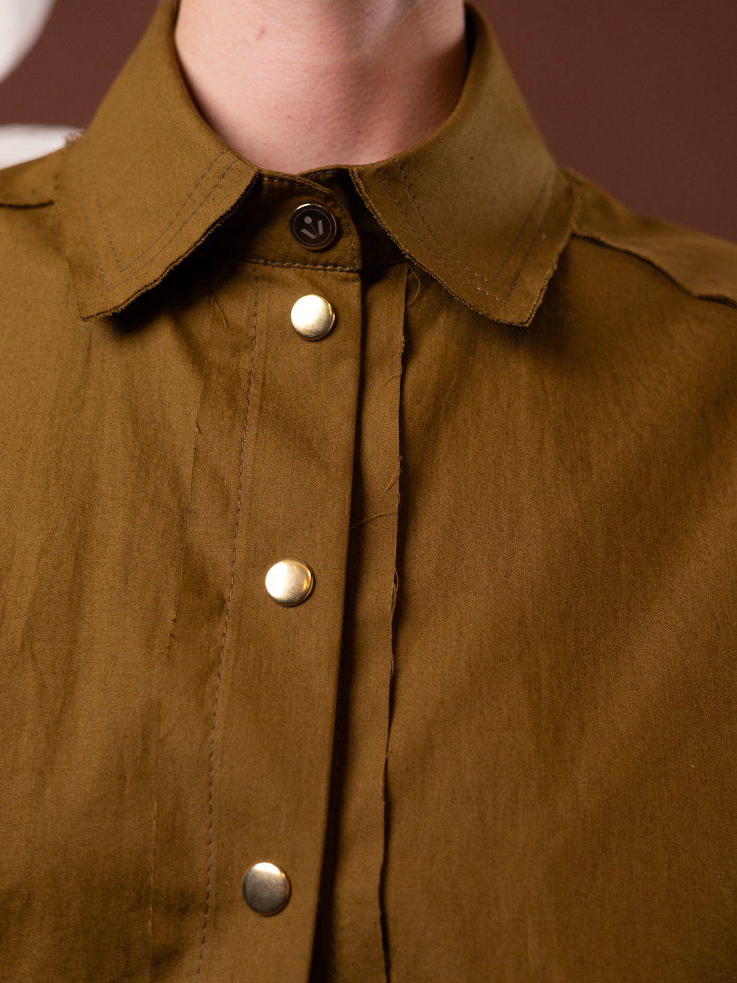 Golden Olive Gathered Sleeve Shirt in 100% Cotton