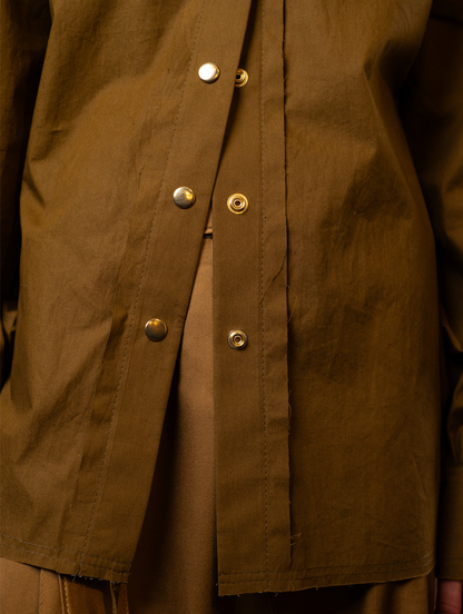 Golden Olive Gathered Sleeve Shirt in 100% Cotton