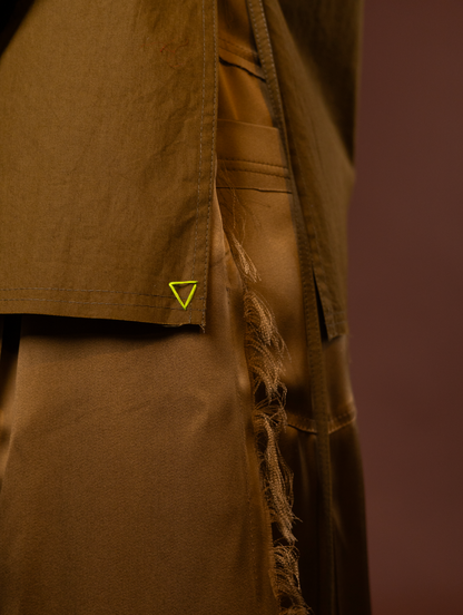Golden Olive Gathered Sleeve Shirt in 100% Cotton