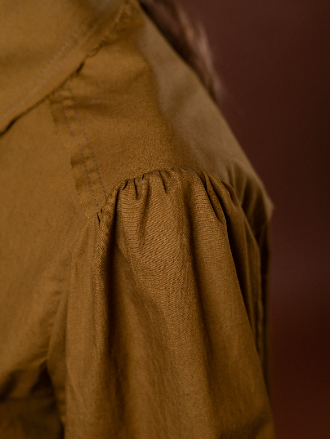 Golden Olive Gathered Sleeve Shirt in 100% Cotton