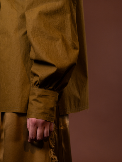 Golden Olive Gathered Sleeve Shirt in 100% Cotton