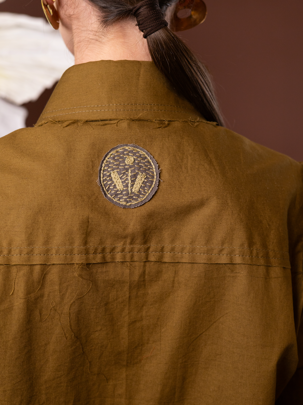 Golden Olive Gathered Sleeve Shirt in 100% Cotton