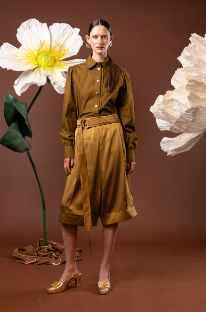 Copper Poppy Bermuda Shorts in 100% Silk