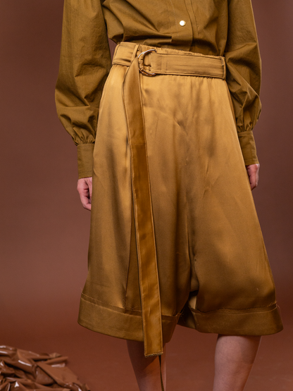 Copper Poppy Bermuda Shorts in 100% Silk