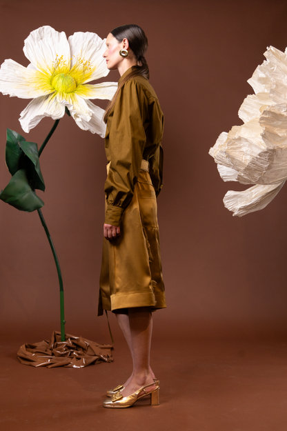 Copper Poppy Bermuda Shorts in 100% Silk