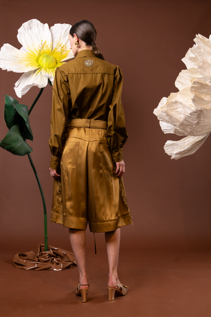 Copper Poppy Bermuda Shorts in 100% Silk