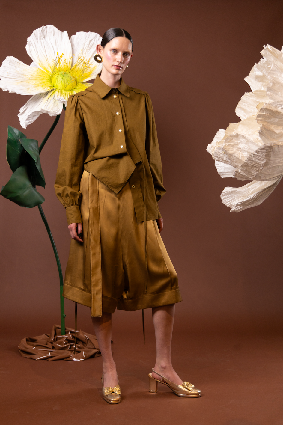 Copper Poppy Bermuda Shorts in 100% Silk
