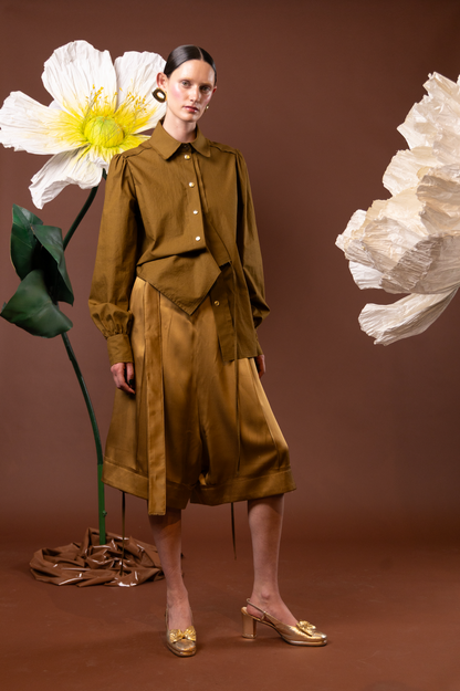 Copper Poppy Bermuda Shorts in 100% Silk