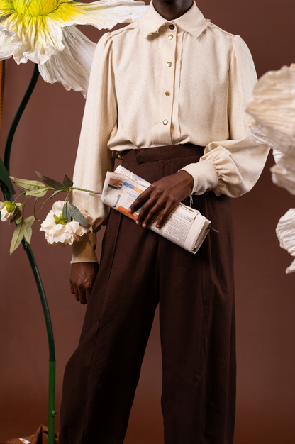 Chocolate Dahlia Signature Barrel Pants in 100% Linen