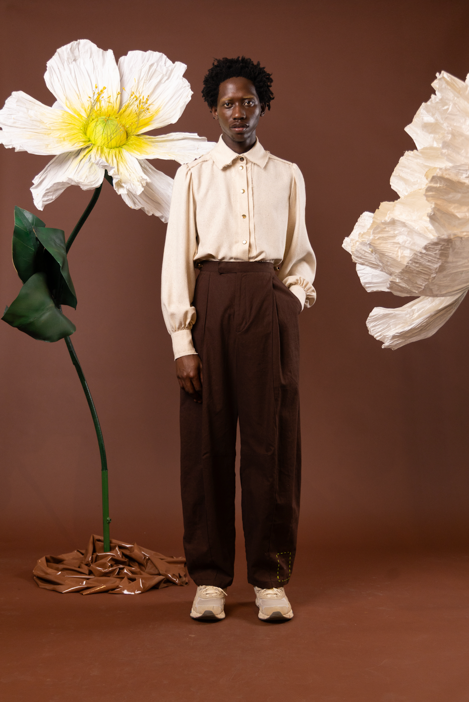 Chocolate Dahlia Signature Barrel Pants in 100% Linen