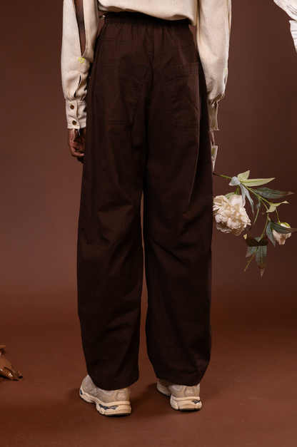 Chocolate Dahlia Signature Barrel Pants in 100% Linen