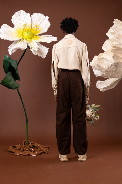 Chocolate Dahlia Signature Barrel Pants in 100% Linen