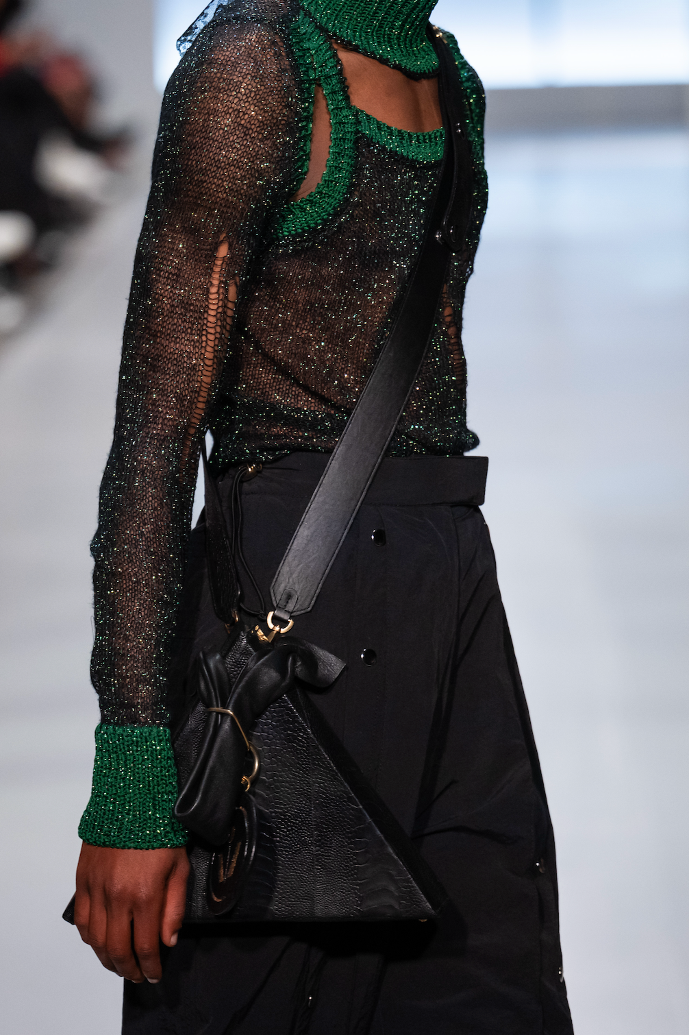 Emerald and Black Wool Mohair Lurex Knitwear Racer Top