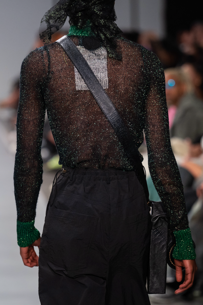 Emerald and Black Wool Mohair Lurex Knitwear Racer Top