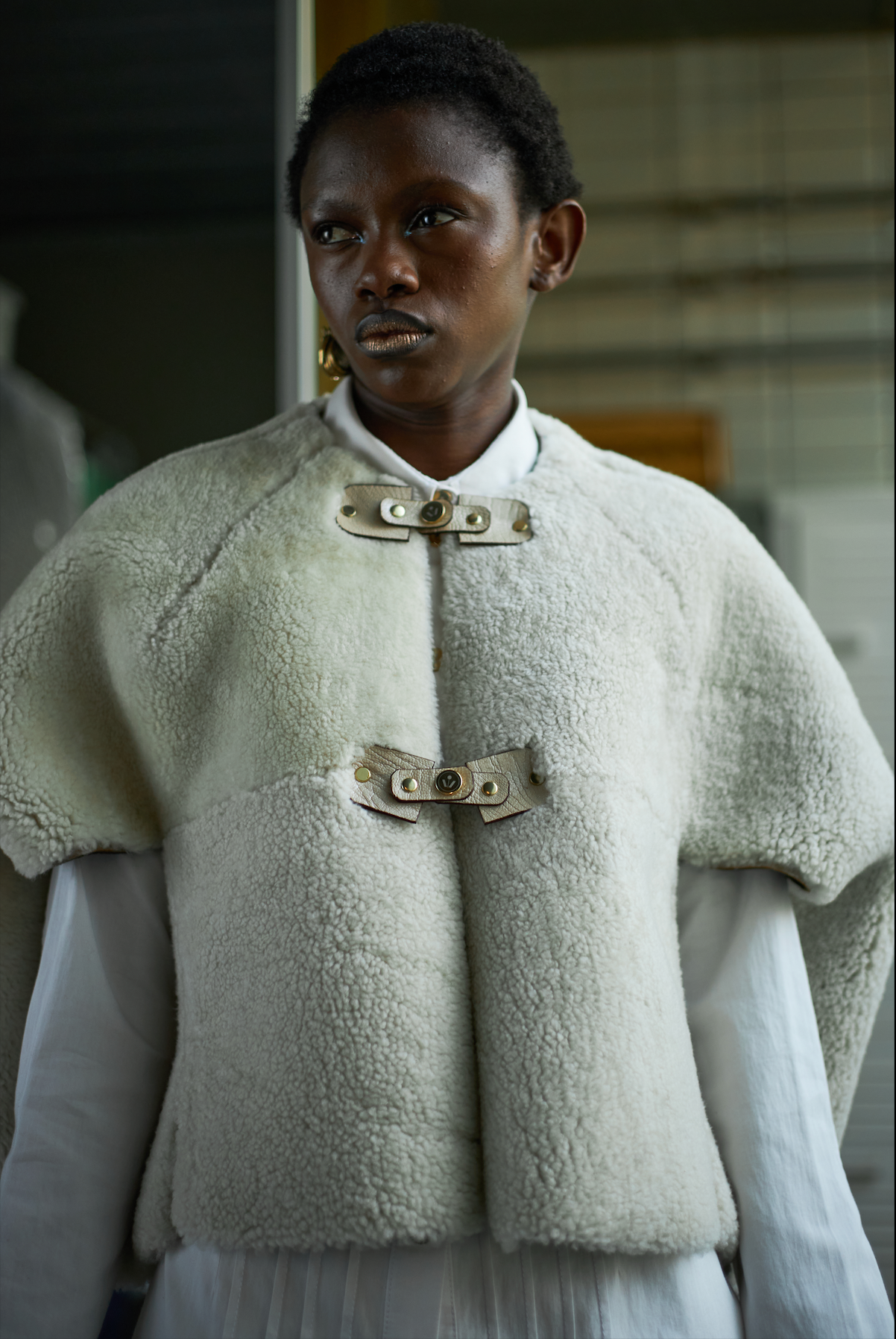 Reversible Karoo Cloud Cropped Cocoon in Shearling