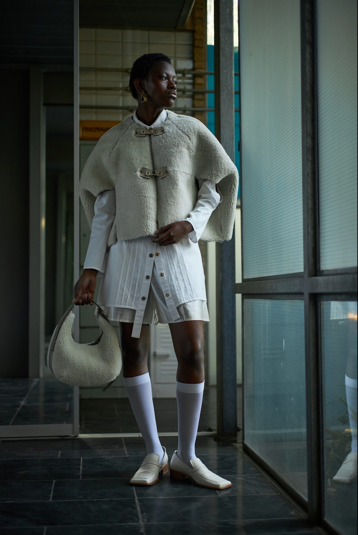 Reversible Karoo Cloud Cropped Cocoon in Shearling