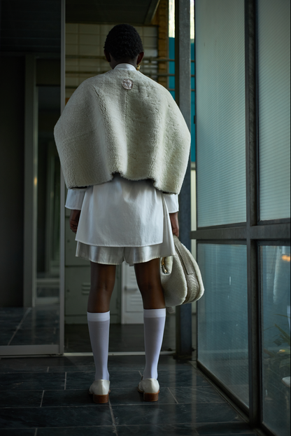 Reversible Karoo Cloud Cropped Cocoon in Shearling
