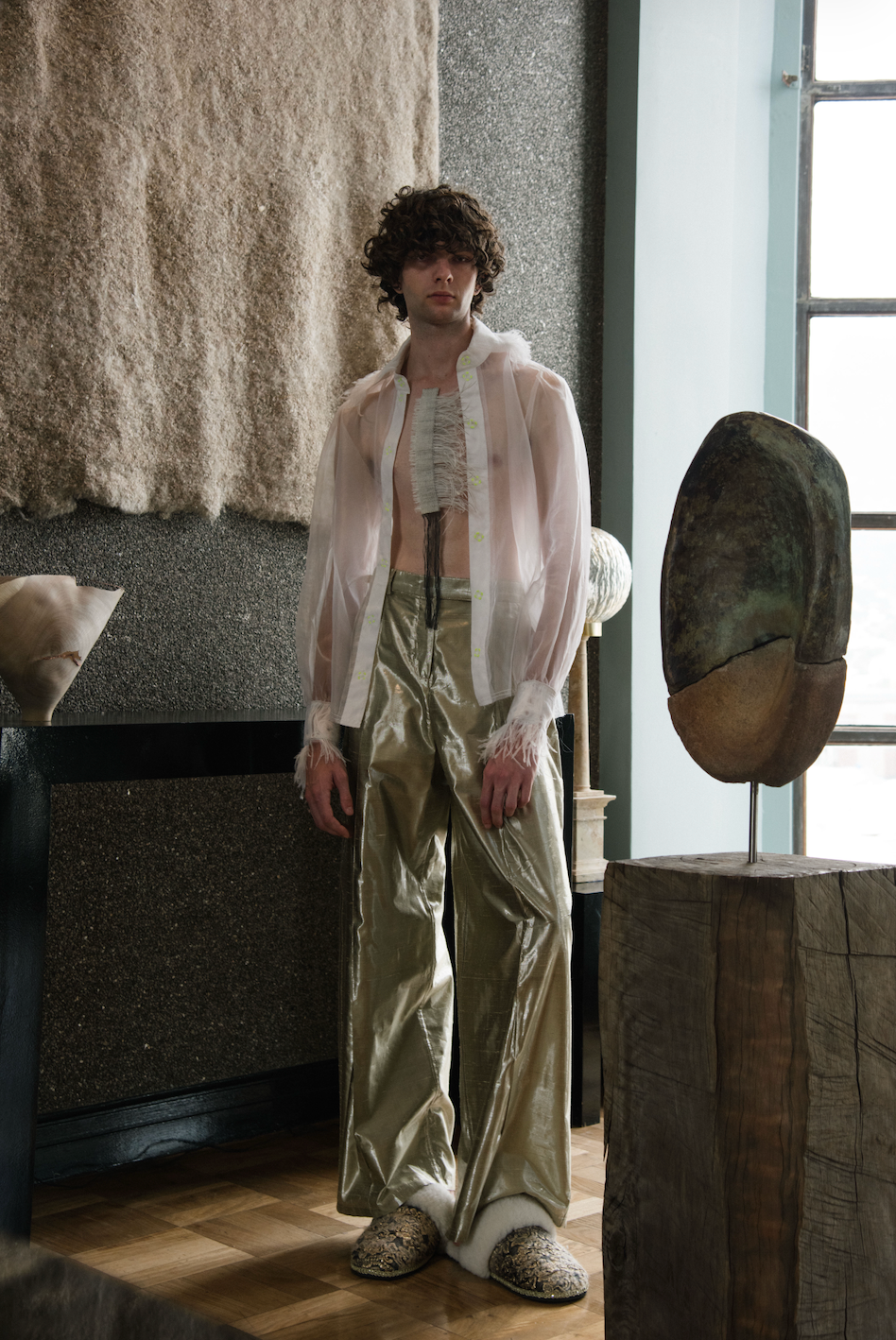 Icarus Gathered-Sleeve Classic Shirt in Silk Organza