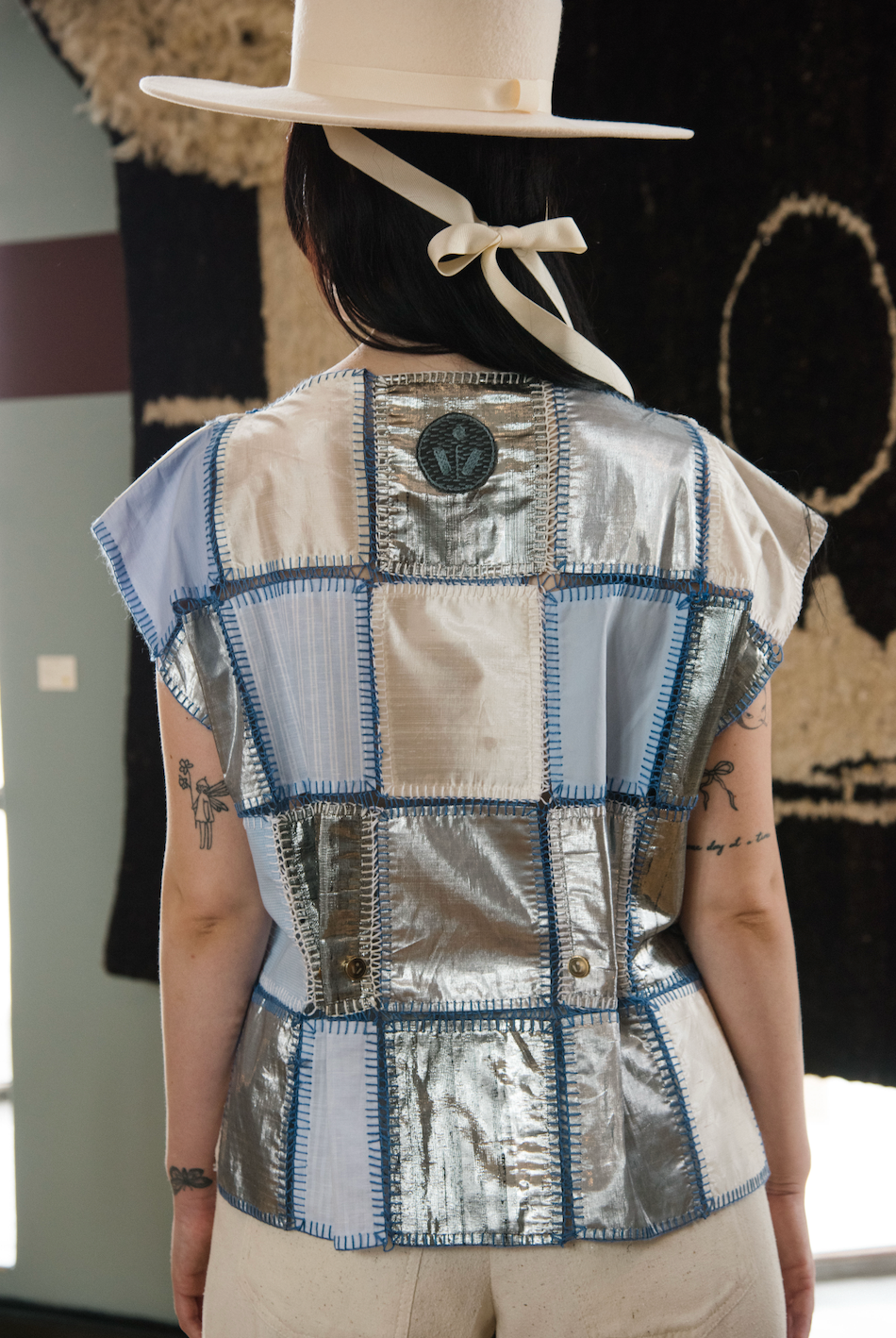 Held By A Thread Block Top in Cotton and Vintage Silk Lamé
