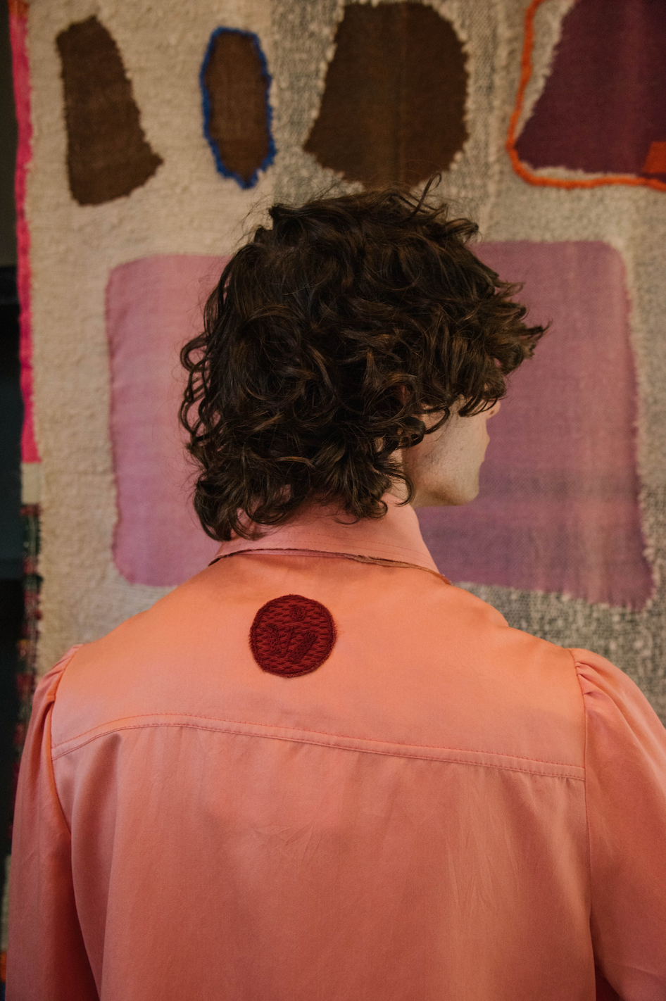 Rosy Maple Gathered-Sleeve  Classic Shirt in Silk Habotai