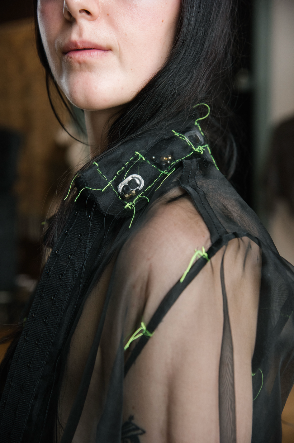 Lillith Gathered-Sleeve Classic Shirt in Silk Organza