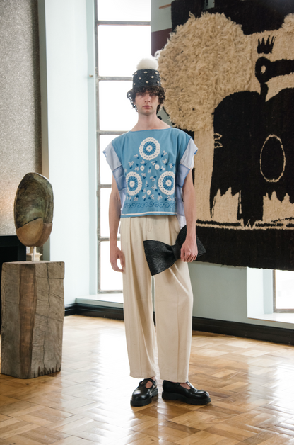 Light Weight Reclaimed Raw Rough Ecru Silk Signature Pants