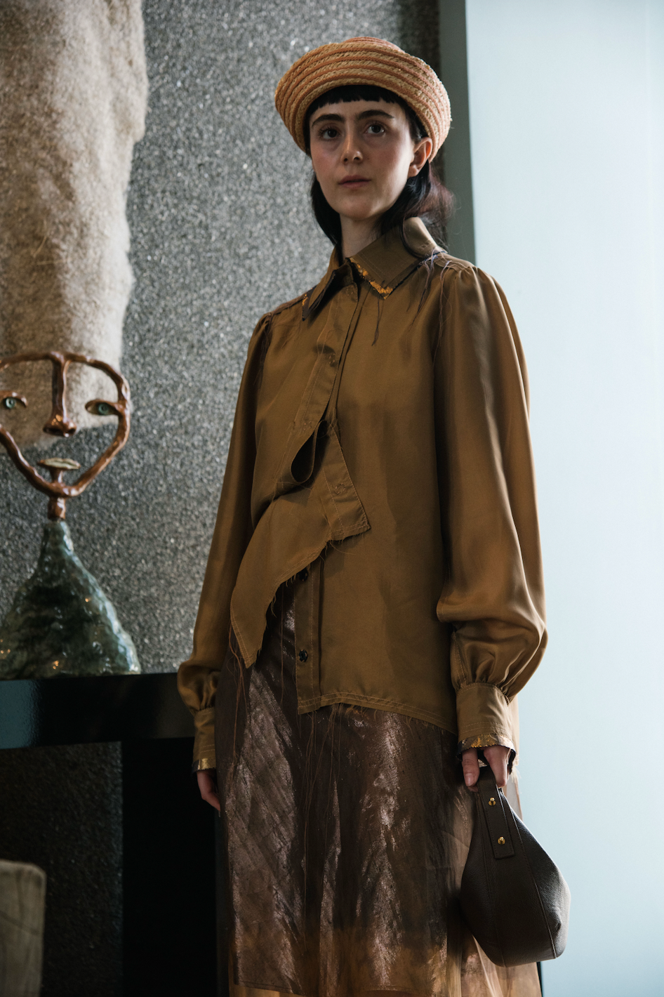 Terra Gathered-Sleeve Classic Shirt in Silk Organza