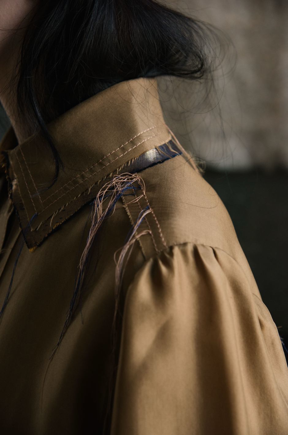 Terra Gathered-Sleeve Classic Shirt in Silk Organza