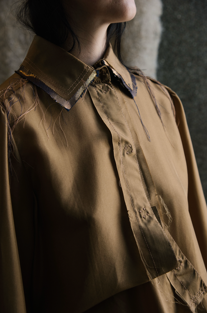 Terra Gathered-Sleeve Classic Shirt in Silk Organza