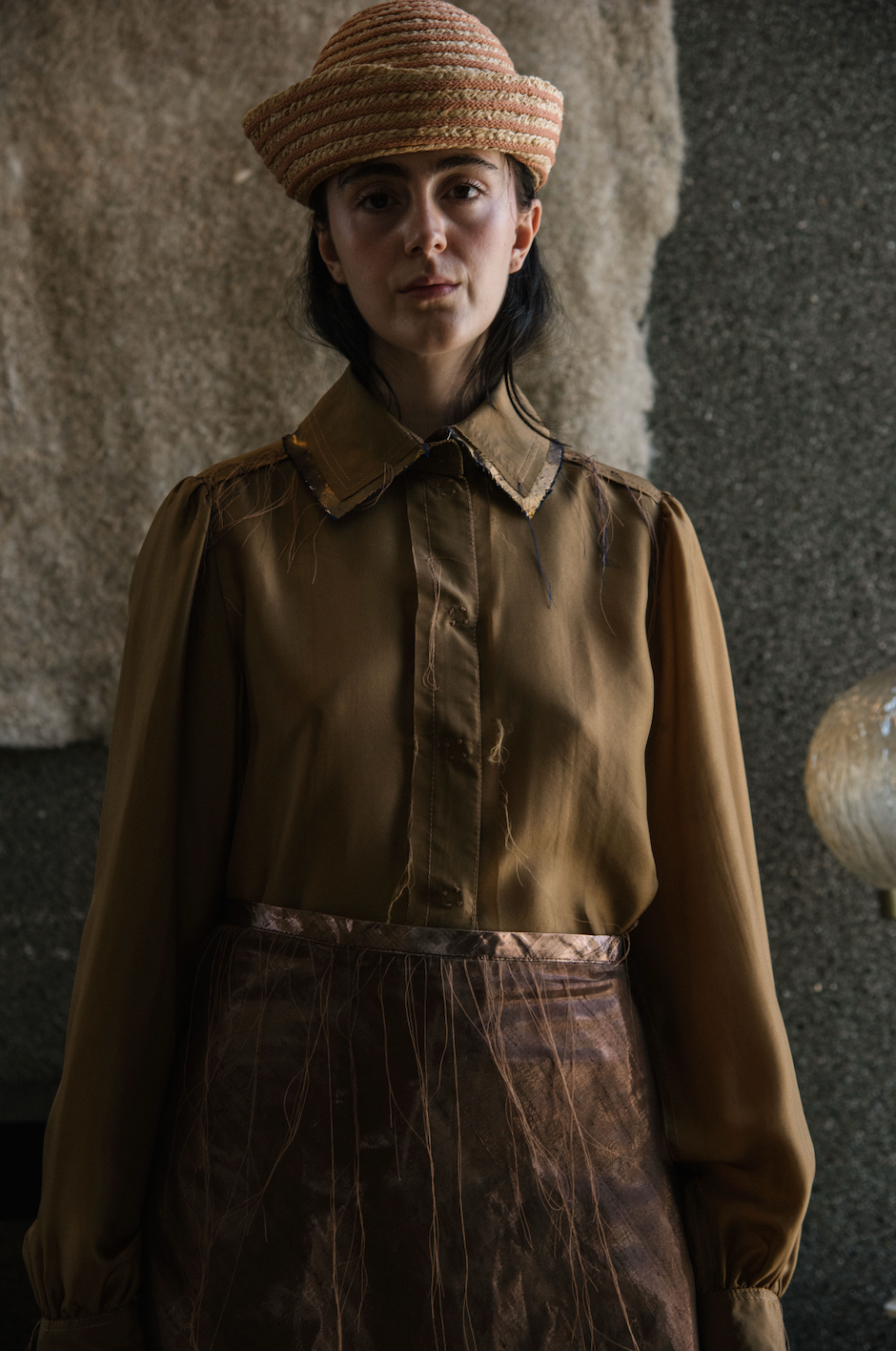 Terra Gathered-Sleeve Classic Shirt in Silk Organza