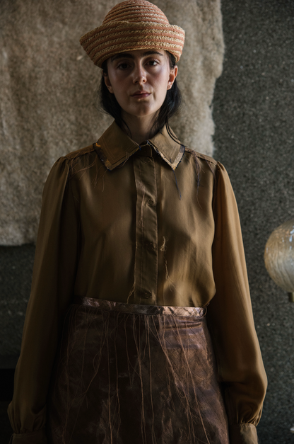 Terra Gathered-Sleeve Classic Shirt in Silk Organza