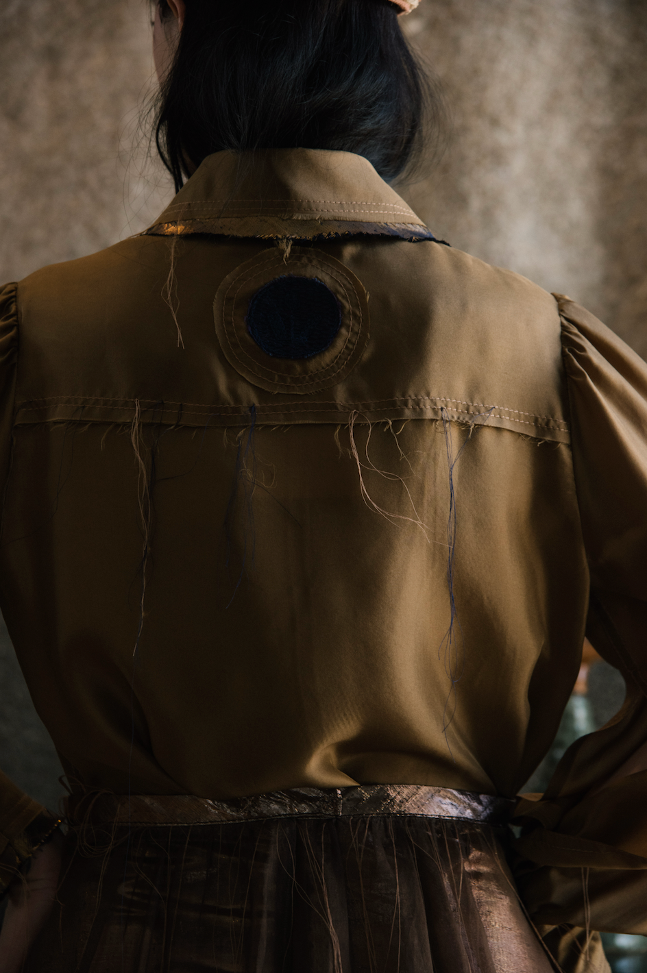 Terra Gathered-Sleeve Classic Shirt in Silk Organza
