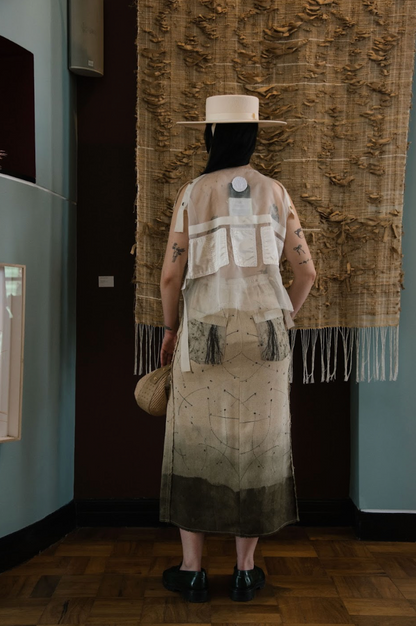 Casuarina Needles and Khakibos Dye Eco-Printed Raw Silk A-Line Signature Skirt