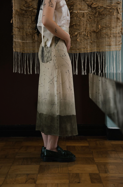 Casuarina Needles and Khakibos Dye Eco-Printed Raw Silk A-Line Signature Skirt