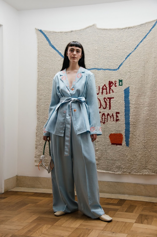 Helena Blue Shirt Blazer in Silk Habotai
