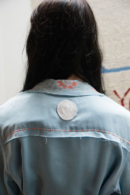 Helena Blue Shirt Blazer in Silk Habotai