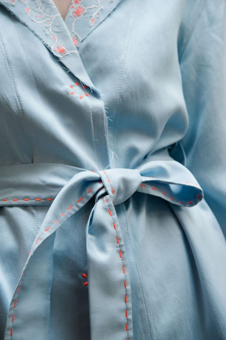 Helena Blue Shirt Blazer in Silk Habotai