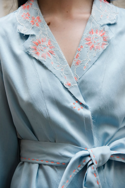 Helena Blue Shirt Blazer in Silk Habotai