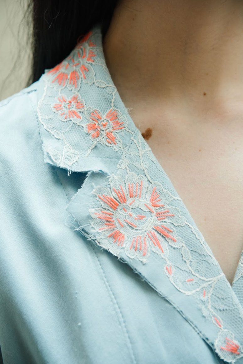 Helena Blue Shirt Blazer in Silk Habotai